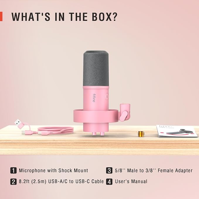 FIFINE AmpliTank K688P XLR/USB Dynamic Microphone, Vocal Podcast Mic | Streaming Microphone with Shock Mount, Mute Button, Gain Knob, Headphones Monitoring, for Recording Voice-Over, Video, Pink - Image 7