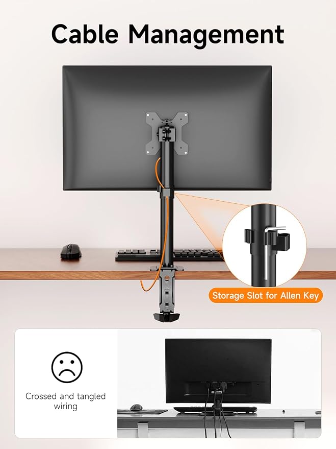 Single Fully Adjustable Monitor Arm Stand Mount Fits One Screen 13-32 inch 22lbs for Monitor Computer Screen 13 15 17 19 20 22 23 24 26 27 30 32 inch VESA 75 100 (MD7401) - Image 8