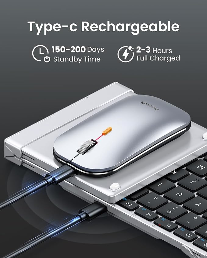 ProtoArc XKM01 Full-Size Foldable Keyboard Mouse for Travel - Black Silver | 105-key keyboard, slim mouse, hard case and phone stand; 3-device Bluetooth & 2.4G switching, for travel office use - Image 6