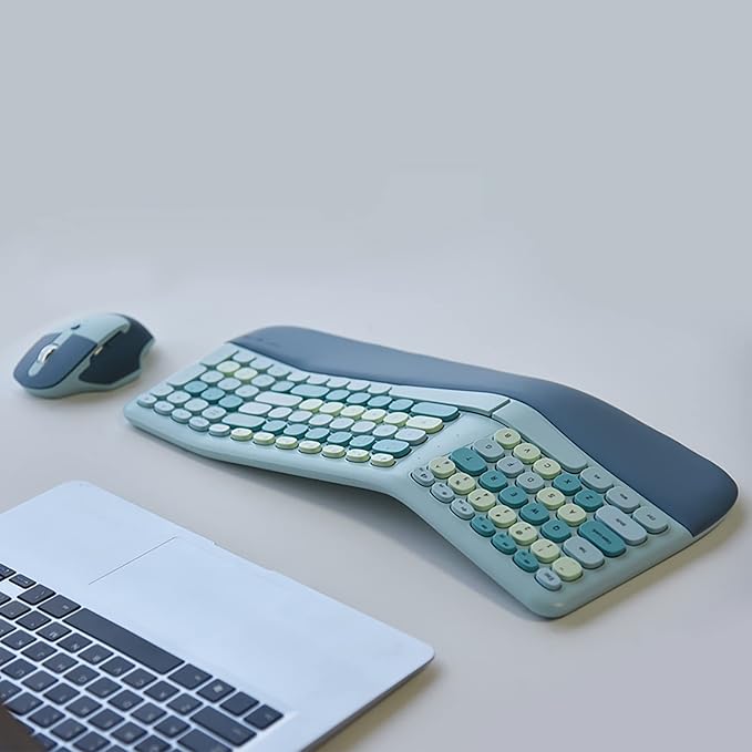 Wireless Ergonomic Keyboard and Mouse Combo with PU Wrist Rest, Carpal Tunnel Keyboard, 2.4G Colorful Split Ergo Keyboard, Comfortable Natural Typing, Compatible with PC/Laptop (Blue) - Image 4