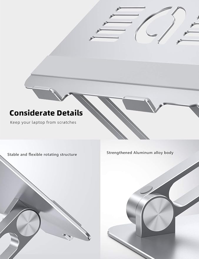 Lamicall Adjustable Laptop Stand for Desk for MacBook Air Pro HP 10-17.3'' | Aluminum Computer Notebook Holder, Portable Laptop Riser, Foldable Ergonomic Office Desk Accessories for Dell XPS Silver - Image 8