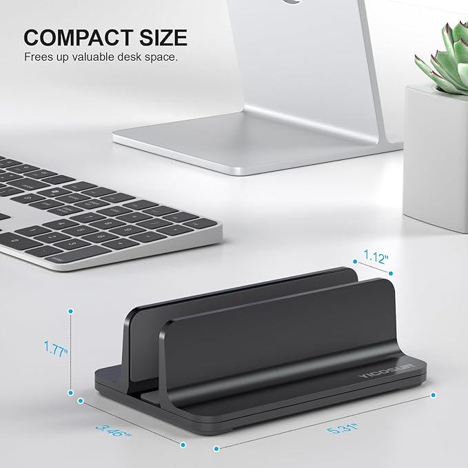 YICOSUN Aluminum Vertical Laptop Stand for Desk - Adjustable Width Dock for MacBook, Surface, Samsung, HP, Dell up to 17.3 inches - Space-Saving & Protective Design - Black - Image 6