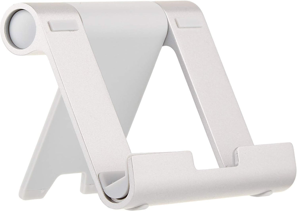 Amazon Basics Multi-Angle Portable Foldable Stand for Tablets, E-Readers and Phones, Non-Slip Desktop Holder for iPads, iPhones, Kindles, Hands-Free Viewing - Silver by Amazon Basics