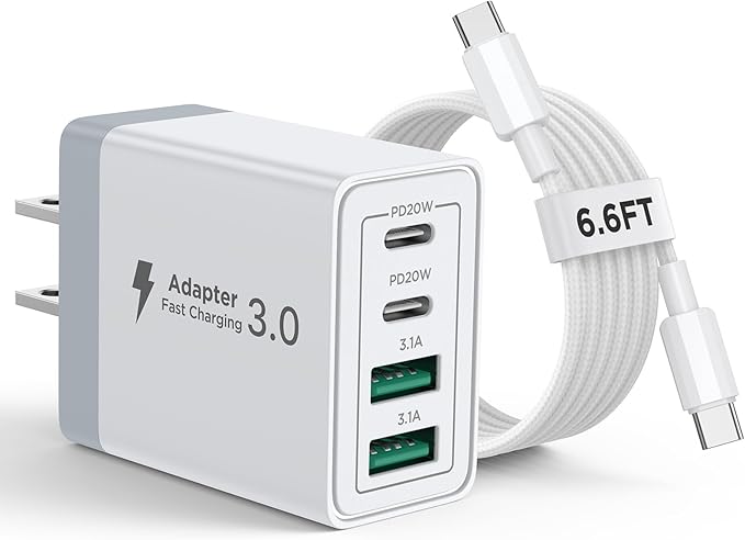iPhone 16 15 Charger Fast Charging, 20W Dual Port USB C Charger Block with 6FT USB C Charging Cable Cord for iPhone 16 15 14 13 12 11 Pro Max XS, iPad, Samsung Phone, Tablet by Aioneus