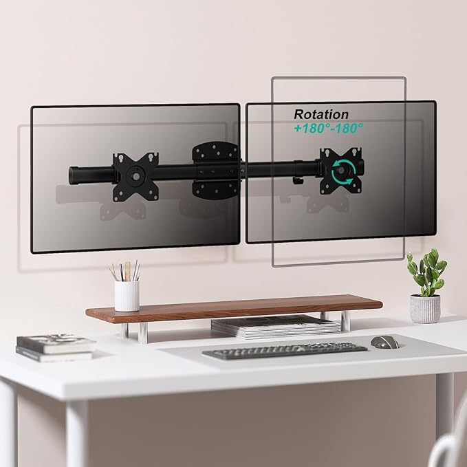 WALI Dual Monitor Wall Mount for 13-27 inch Screens, up to 22lbs | Wall Mount Monitor Arm, Horizontal Assembly, Full Motion with Tilt, Swivel, Rotation, VESA Mount 75/100mm (012ARM), Black - Image 6