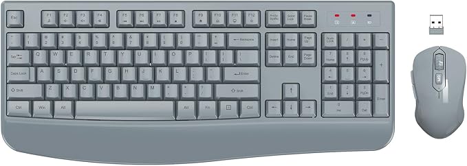 Wireless Keyboard and Mouse Combo, EDJO 2.4G Full-Sized Ergonomic Computer Keyboard with Wrist Rest and 3 Level DPI Adjustable Wireless Mouse for Windows, Mac OS Desktop/Laptop/PC(Grey) by EDJO
