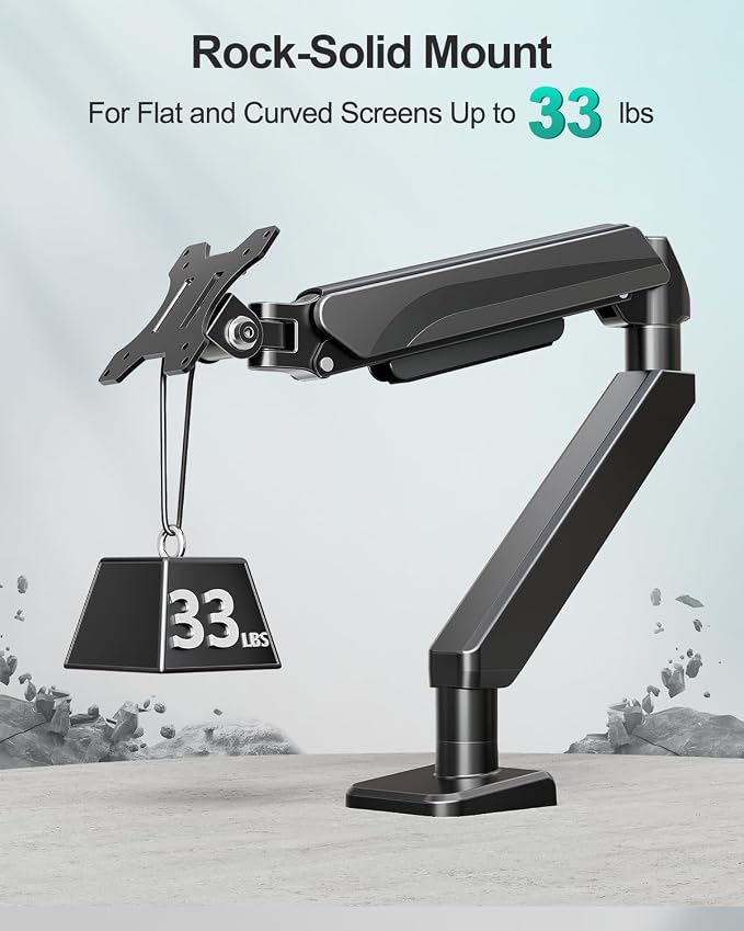 MOUNT PRO Ultrawide Single Monitor Arm for 22"- 42" Screens, Monitor Desk Mount Stand Holds up to 33 lbs, Heavy Duty Fully Adjustable Gas Spring Desk Mount, VESA Mount with Clamp/Grommet Base - Image 4