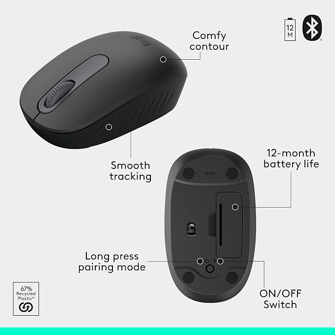 Logitech MK250 Bluetooth Wireless Keyboard and Mouse Combo - Graphite | Bluetooth connection only, compact keyboard with number pad, small ambidextrous M196 mouse with 3 non-customizable buttons - Image 7