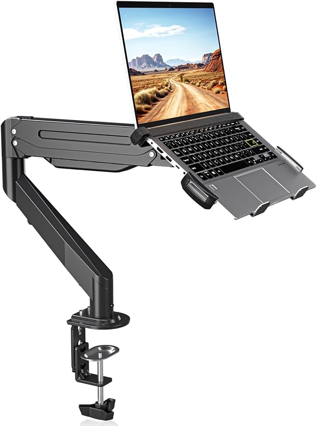 Suptek Laptop Desk Mount,Fully Adjustable Monitor and Laptop Mount Stand for 13-18 Inch Notebook and 17-35 inch Monitor Screen,Holds 24.25lbs with Vented Tray by suptek