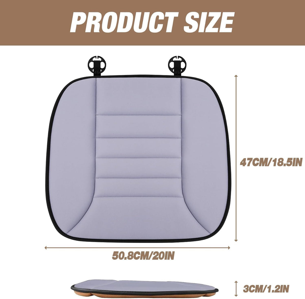 MYFAMIREA Car Seat Cushion Pad 1.2" Thick Comfort Seat Protector for Car Driver Seat Office Chair Home Use Memory Foam Seat Cushion with Non Slip Bottom, 20'' x 18.5'', Gray (Pack of 2) - Image 7