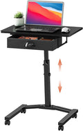 Rolling Adjustable Height Standing Desk With Drawers, Small Mobile Laptop Desk Cart On Wheels For Small Spaces Home Office, Portable Sitting Laptop Table For Bed Couch Load Up To 60LBS, Sturdy, Black by Cidaziya