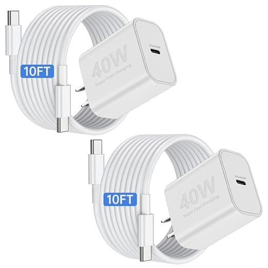 iPhone 17 16 15 Pro Max Charger Fast Charging, 2Pack 40W USB C Charging Block Plug and 10ft Type C to C Cable Cord Long for Apple iPhone 17 Pro Max/17 Air/17/16 Pro/16 Plus/15 Pro/15 Mini/iPad/AirPods by CSXZCOON
