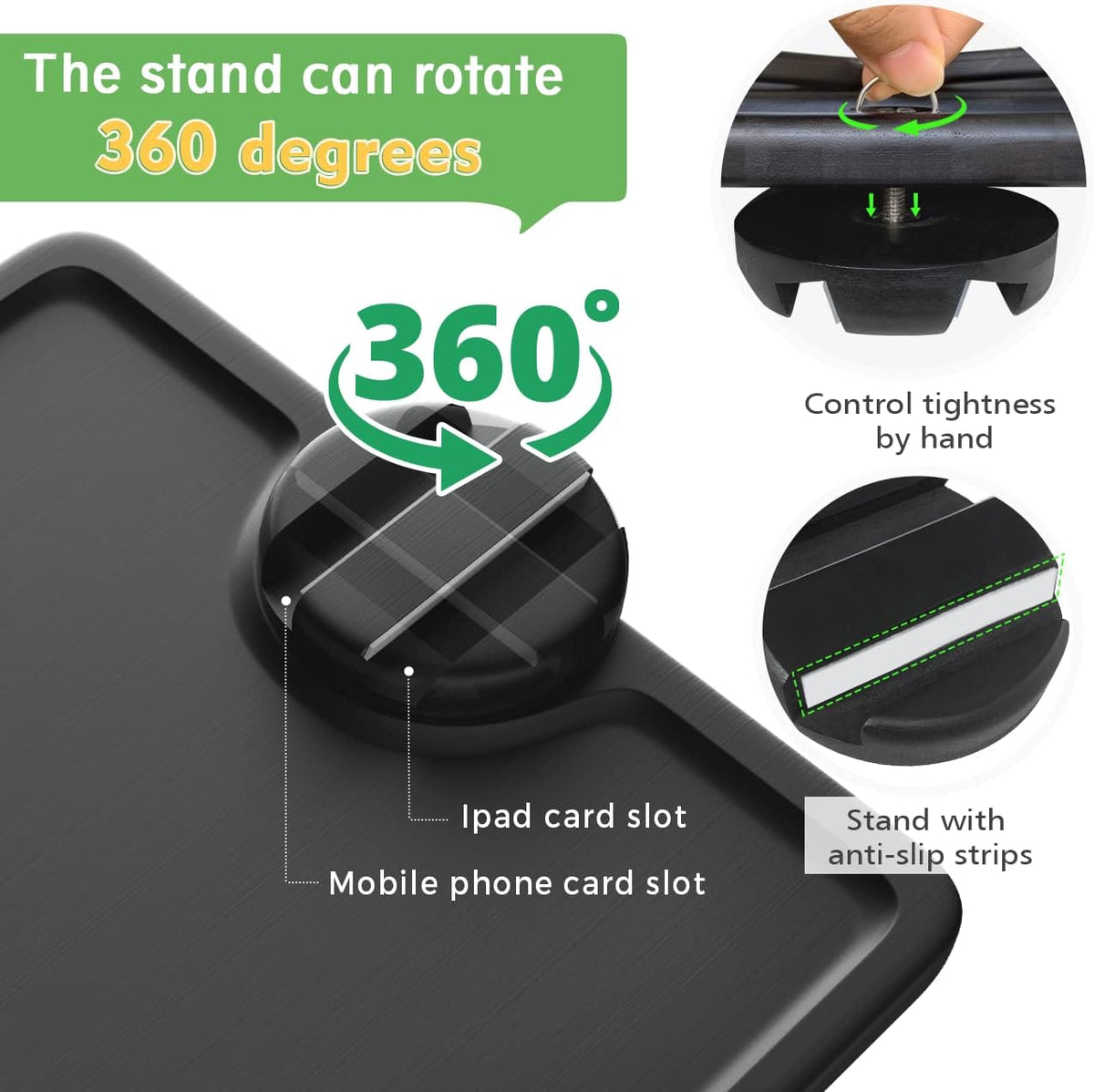 Couch Arm Tray Table Sofa Arm Clip, Armrest Tray Table Suitable for Home Drinks/Fast Food/Fruit Etc, Large Size Multi-Function Black(360° Rotating Stand A) - Image 2
