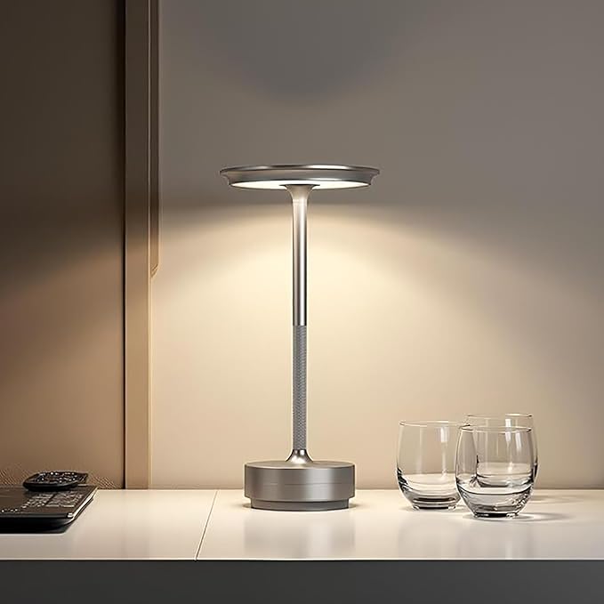 2 Pack Cordless Table Lamps Rechargeable, 5000mAh LED Table Light | Portable 3 Color Stepless Dimming Battery Powered Table Lamp with Memory Function for Restaurant/Home/Outdoor.(Silver) - Image 6