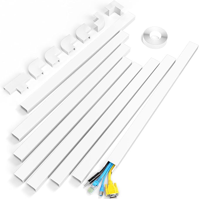 Yecaye Cord Covers for Wires on Wall, 113in, W1.18in H0.67in, White | TV Cord Hider, Large Cord Organizer for 3-4 Wires, Cable Management Kit, Easy Install by Yecaye