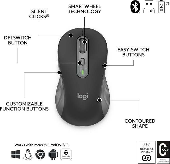 Logitech Signature Slim MK955 for Business Keyboard Mouse Combo | Signature, Quiet typing, Secure receiver, Bluetooth, Globally certified, Windows, Mac, Chrome, Linux, For business - Image 7