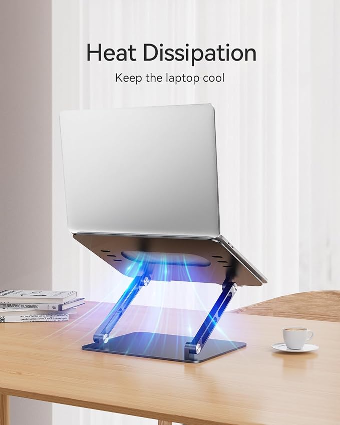 Orlian Foldable Aluminum Laptop Stand Up to 17.3" Laptops, Height Adjustable Portable Ergonomic Computer Holder, Space Saving Desk with Heat Dissipation. Compatible with MacBook/Dell/HP etc, Black - Image 4