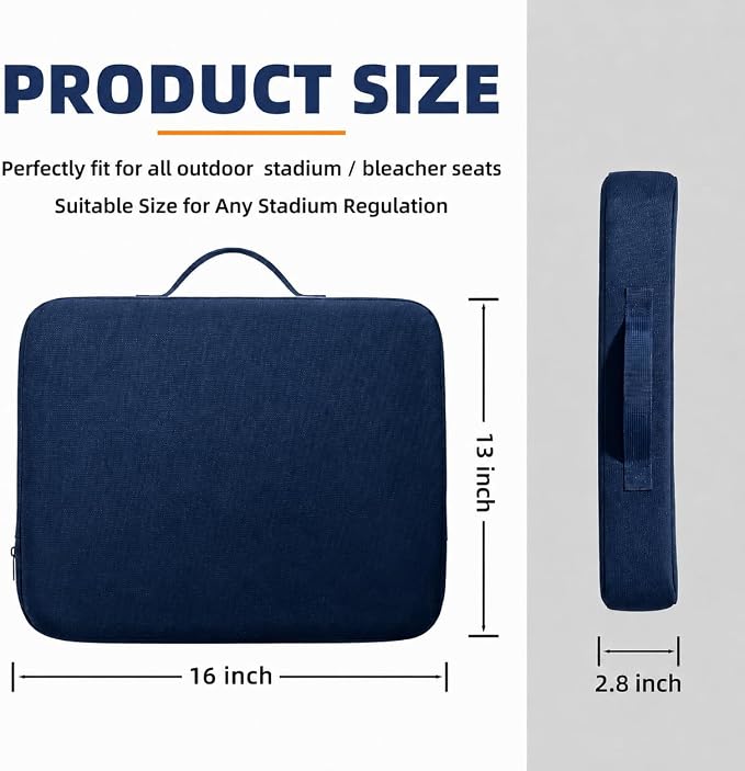 Extra Thick Stadium Seat Cushion - Bleacher Seat Cushion, Stadium Cushion | Waterproof, 2.8" Bleacher Cushions for Adults, Lightweight Stadium Seat Pad, 2-Pack Blue Portable Seat Cushion with Handle - Image 7