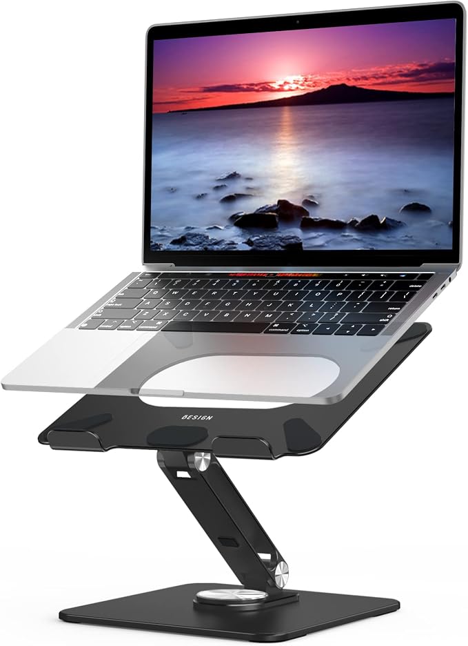 BESIGN LSX7 Laptop Stand with 360 Rotating Base, Ergonomic Adjustable Notebook Riser, Foldable Computer Holder Compatible with 10-15.6" Laptops (Black) - Image 2