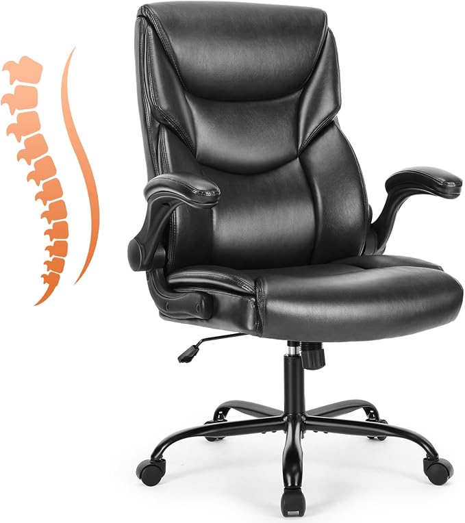 Sweetcrispy Computer Desk Chair, Lumbar Support Video Game Chair PU Leather | High Back Heavy Duty Task Desk, Flip-up Arms, Rolling Wheels, PU Leather, Inky by Sweetcrispy