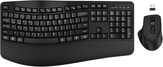 Wireless Keyboard and Mouse Combo, EDJO 2.4G Full-Sized Wave Keys Ergonomic Keyboard and Wireless Optical Mouse, Energy-Saving Wireless Mouse Keyboard for Computer, Mac, Laptop, PC, Windows(Black) by EDJO