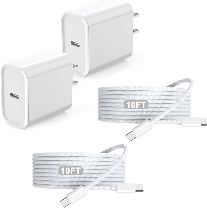 iPhone 17 16 Charger,2Pack USB C Wall Charger Block Chargers Fast Charging with 10FT USBC to C Woven Cable for iPhone 17/17 Pro/17 Pro Max/17 Air/iPhone 16/16 Plus/16 Pro Max/16E/15/15Pro,iPad Pro by Unknown