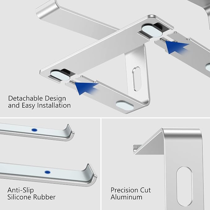 BESIGN LS03 Aluminum Laptop Stand, Ergonomic Detachable Computer Stand, Notebook Riser, Laptop Mount Compatible with Air, Pro, Dell, HP, Lenovo More 10-15.6" Laptops, Silver - Image 5