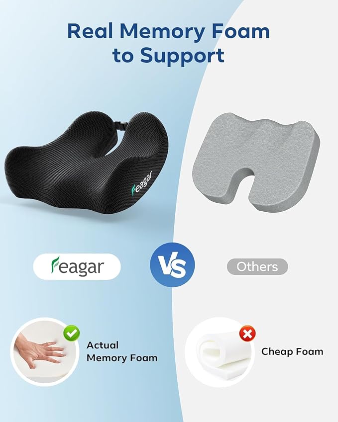 Seat Cushion for Office Chair - Memory Foam Tailbone Cushion | for Desk Chair, Car Seat and Wheelchair - Ergonomic Chair Pad for Hip and Lower Back Comfort - Washable Mesh Cover - Image 5