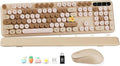 Wireless Keyboard and Mouse Combo, Round Keycaps, Full-Size Retro Typewriter-Style Keyboard with Magnetic Wrist Rest, Tilt Legs, 2.4GHz Cordless for Mac, Windows PC, Laptop, SABLUTE CK23, Latte Beige | Full-Size Retro Typewriter-Style Keyboard, Tilt Le... by SABLUTE