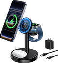 Aeinidi 3 in 1 Fast Wireless Charging Station for Apple, 15W Strong Magnetic Charging Stand Compatible with MagSafe Charger for iPhone 17 16 15 14 13 12 Apple Watch AirPods Series, Adapter Included by Aeinidi