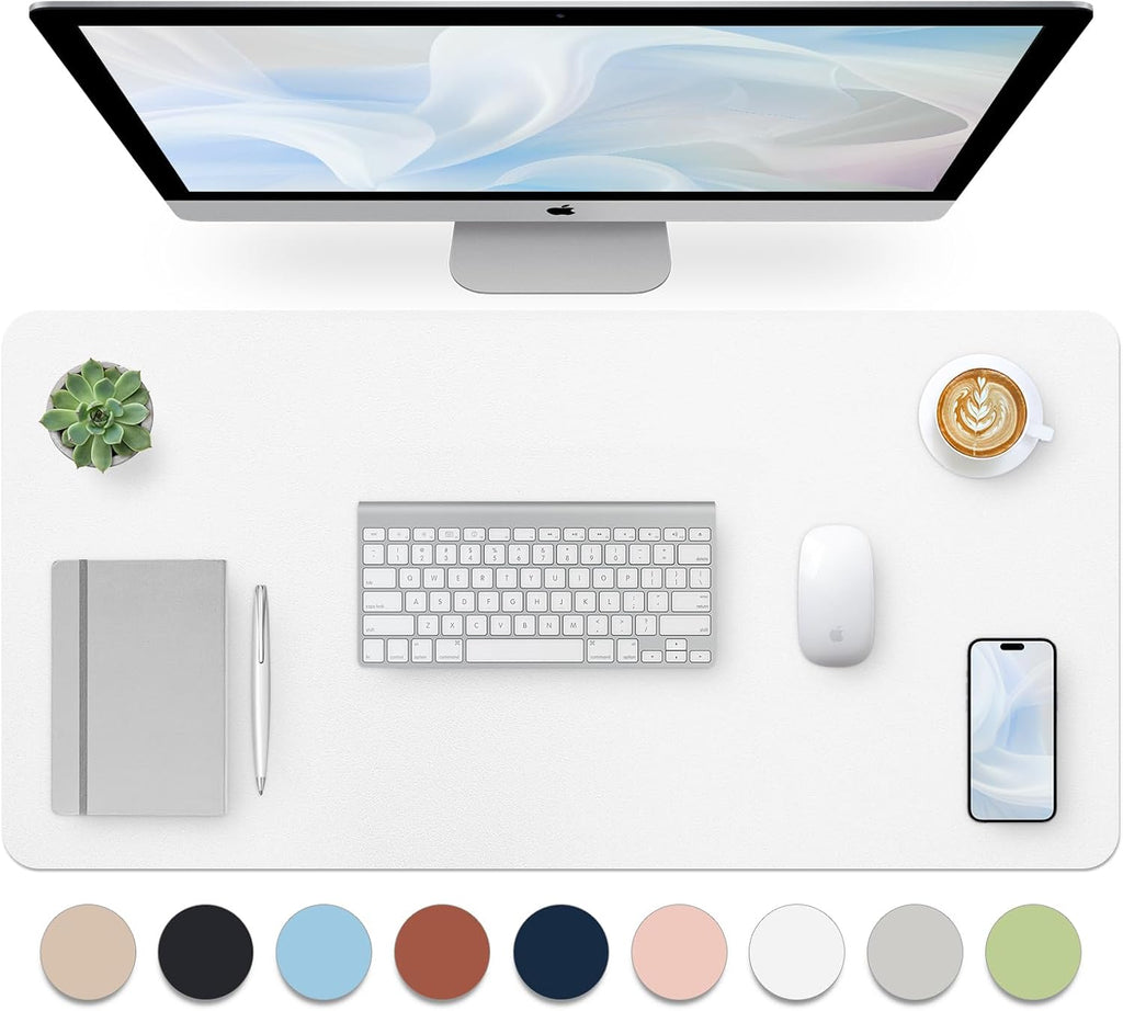 Leather Desk Pad, Large Mouse Pad, Non-Slip Desk Mat, Leather Desk Blotter, Computer Desk Pad, Waterproof Keyboard Pad for Home Office and Decor - White (31.5×15.7 Inches) by Bloss
