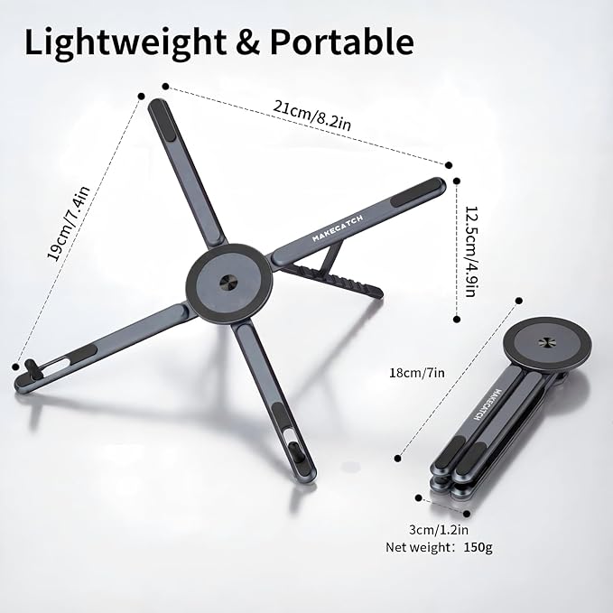 Portable Laptop Stand for Desk, 3-in-1 Adjustable Holder for MacBook, 8-Level Height & Angle, Aluminum Alloy Desktop Stand, Compatible with 4-13” iPhone, 10-16” Laptops & Tablets(Gray) - Image 5
