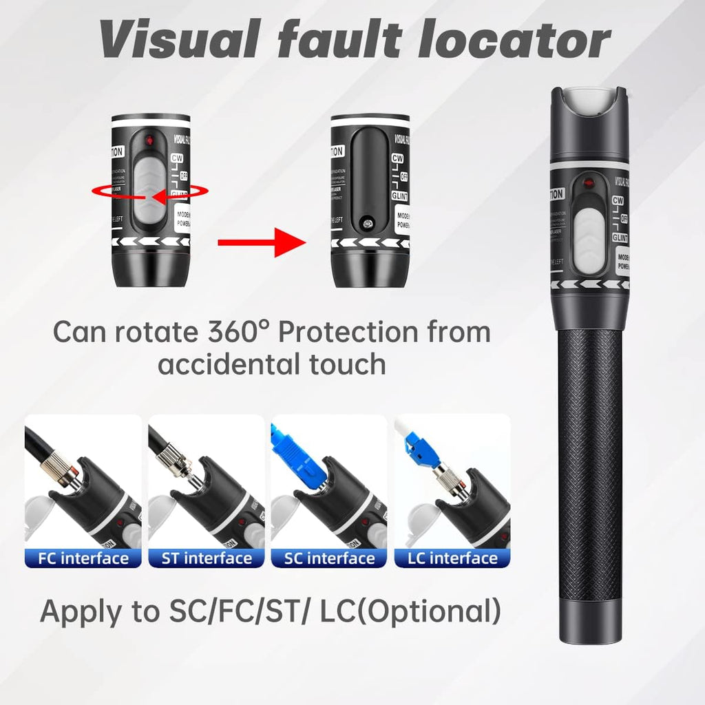 Moocci 3 Pcs Visual Fault Locator Fiber Optic Tester - Fiber Optic Cable Tester Meter with FC to LC Adapter - Tools Kit for FC/SC/ST/LC Connector,Network Cable Test - Green Blue White - Image 4