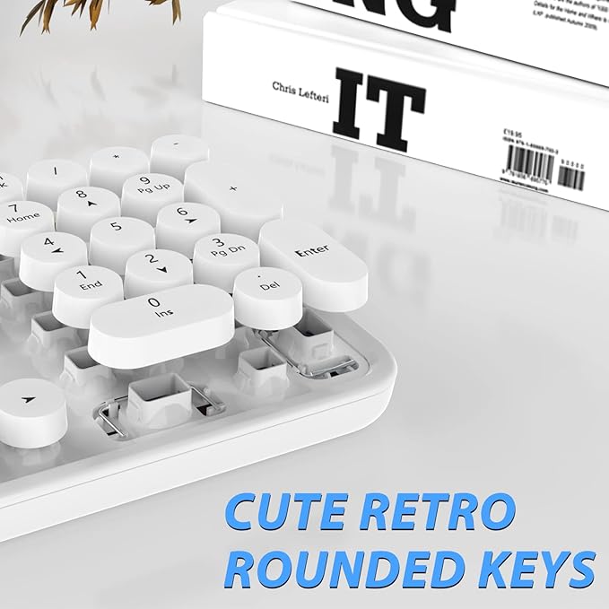 Wireless Keyboard Mouse Combo, 104 Keys Cute Colorful Typewriter White | Full Size With Number Pad & Mouse，Compatible With All Windows,Ideal For Windows,1600DPI,Computer, PC, Notebook, Laptop - Image 2