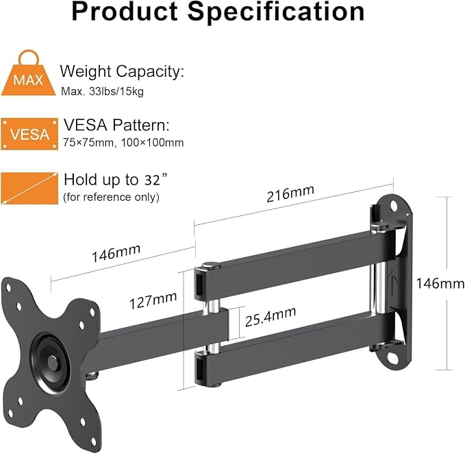 TV Wall Mount, Bracket for Most 13-32 inch LED, LCD Monitor and Plasma TVs, Max VESA 100x100mm by XINLEI (MA1330) - Image 2