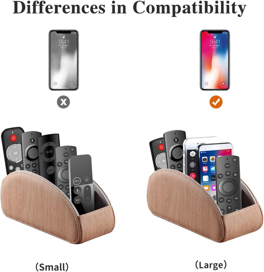 All-in-One Leather TV Remote Control Holder With 5 Compartments Nightstand Desktop DVD Media Player Remote Caddy Storage Box Organizer Tray For Makeup Brush Pen Stationary Table Controllers - Image 2
