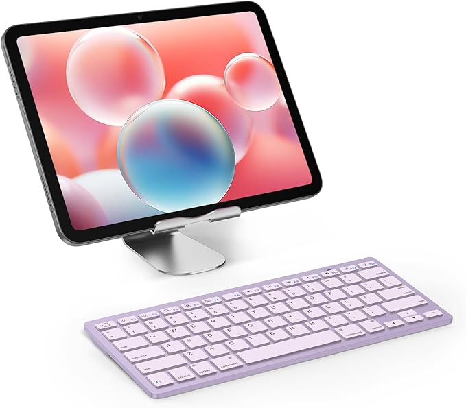 OMOTON Ultra-Slim Bluetooth Keyboard for iPad,iPad Pro/Air/Mini,iPhone | Stable Wireless iOS Keyboard with 12 Multimedia Keys, Portable Size for Office, Business, Travel, School, Purple - Image 2