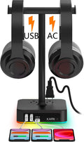 KAFRI RGB Dual Headphone Stand with USB C Charger Desk Gaming Double Headset Holder Hanger Rack with 3 USB Charging Port and 2 Outlet - Suitable for Gamer Desktop Table Game Earphone Accessories Gift by KAFRI