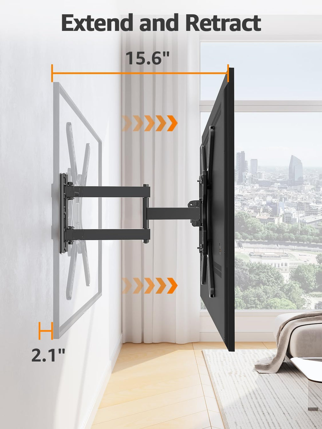ELIVED Full Motion TV Wall Mount for 26-60" TVs, Max VESA 400x400, 77 lbs. - Image 2