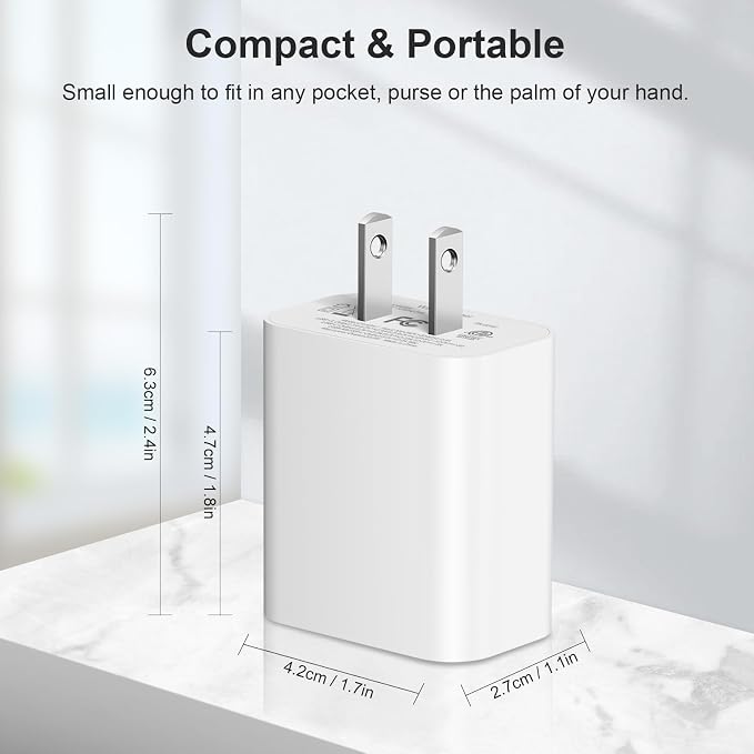[4 Pack] USB C Charger Block Charging Block Type C Charger | 20W Wall Chargers for iPhone Air/17/17 Plus/17 Pro/17 Max/16/16 Plus/16 Pro Max/15/15 Pro Max/14/13/12/Samsung/Android - Image 6