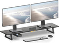 TEAMIX 39.4 inch Dual Monitor Stand Riser with Drawer & Phone Holder, Black | For Computer, Laptop,Printer, Wood & Steel, Holds 100 lbs, Keyboard Storage Underneath, For Home Office Gaming Organization by TEAMIX