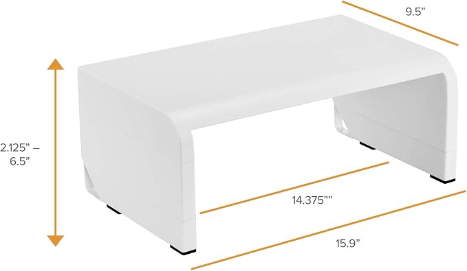 Bostitch Office Konnect Adjustable Monitor Stand Riser, 4 Height Adjustments, Built-In Cable Management, Rubber Feet - White - Image 7
