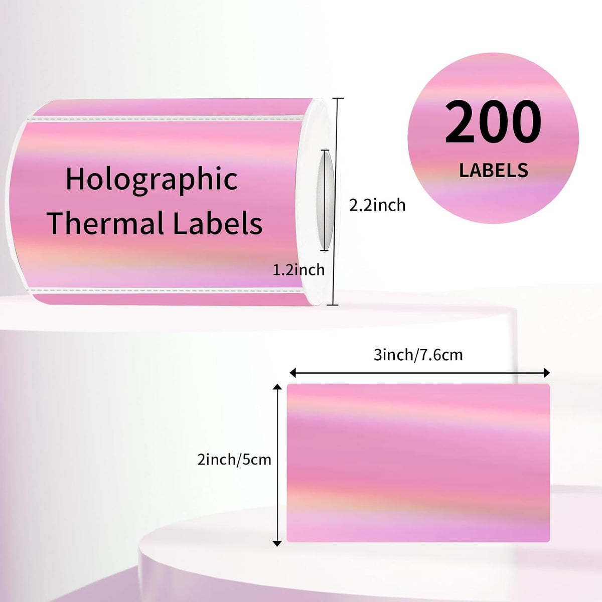 3x2 Inch Holographic Thermal Labels, Pink Thermal Sticker Labels, Glitter Thermal Stickers for DIY Custom Logo, Perforation Line Design- 200 Sheets - Image 2