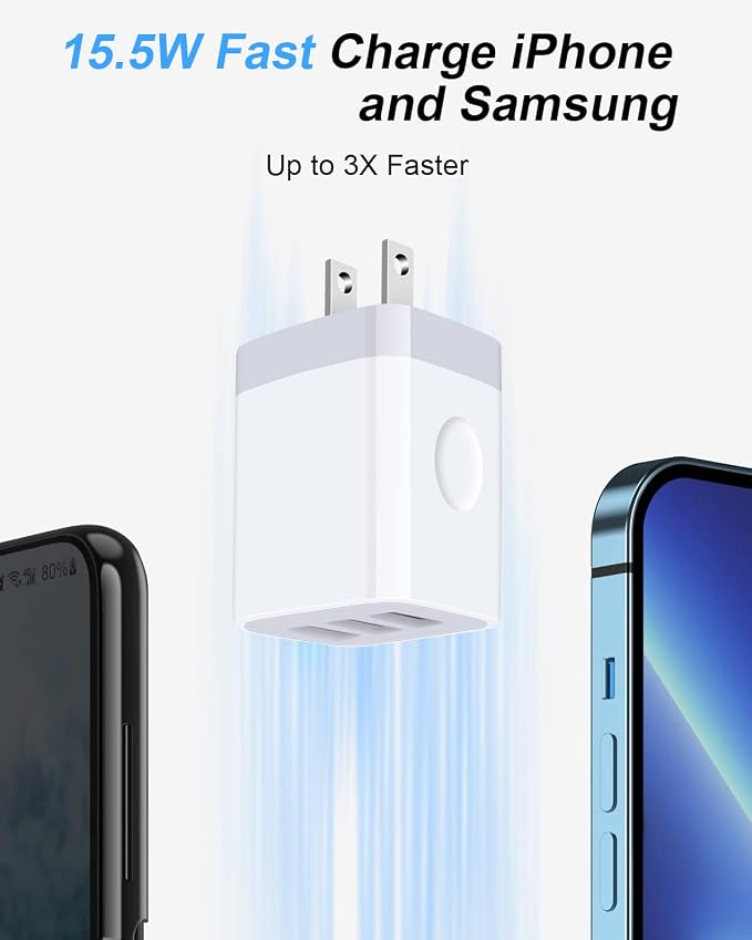 USB Charger Cube Wall Charger Plug AILKIN 3.1A 3 Muti Port USB Adapter Plug | USB Charging Station Box Base for iPhone 17 16 15 14 13 12 Pro Max Mini SE 11 Pro Max Samsung Phones Charging Block - Image 2