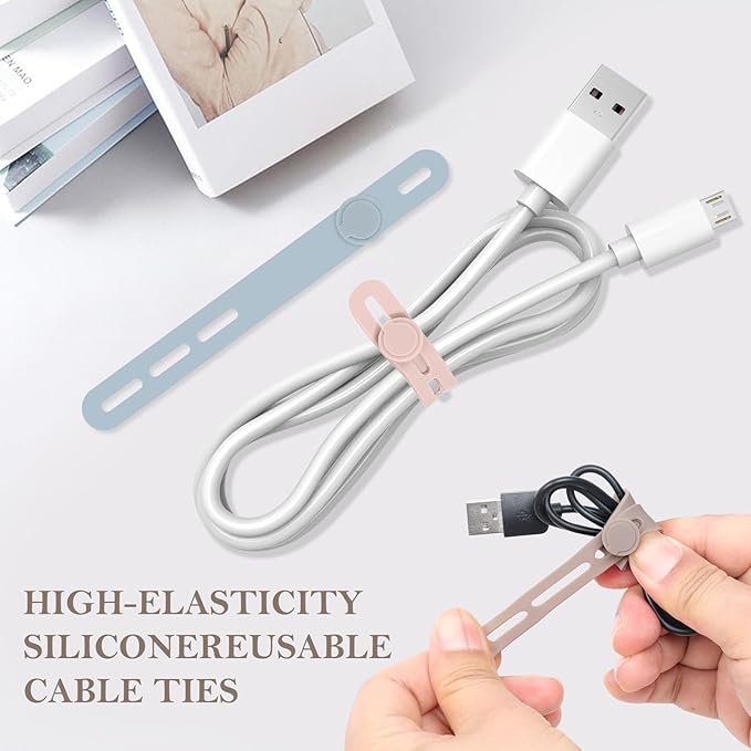 Donruby 30Pcs Silicone Cable Ties, Reusable Cord Organizer Straps, 6 Colors | Adjustable, Multipurpose, 4.7" High-Elasticity Cord Wraps for Bundling Electronics, Home Office School Essentials - Image 3