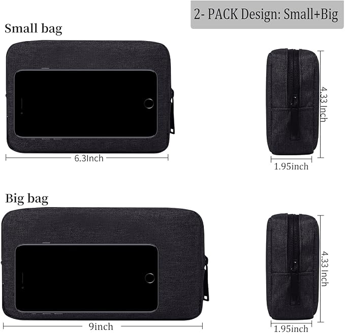 CAAORDKSO Electronics Accessories Case, Electronic Organizer Travel Cable Accessories Bag, Portable Waterproof Storage Bag for Hard Drive,Power Bank,Chargers,Mouse,Various Accessories(Small+Big-Black) - Image 2