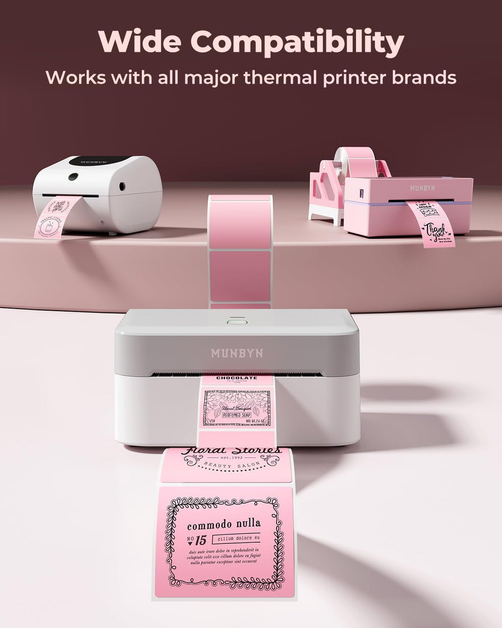 MUNBYN 2x2 Thermal Labels, 750 Sheets/Roll, Pink - Image 3