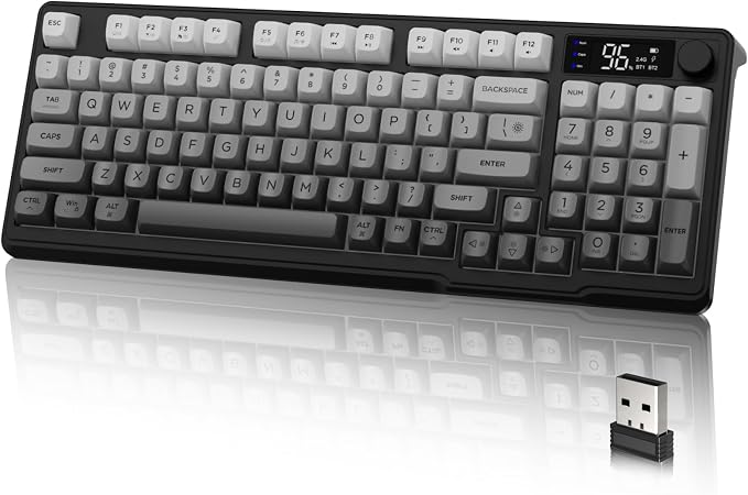LexonElec M96 Wireless Keyboard, Low Profile Quiet Typing Membrane Gaming Keyboard with Smart Display & Knob, RGB Backlit, USB C Rechargeable, 94 Keys PBT Keycap for Windows PC,Mac,Linux-Moonlit Night by LexonElec