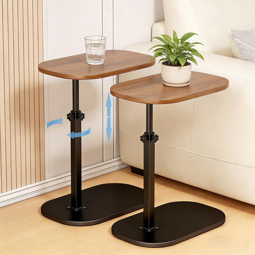 2 Set Pedestal Adjustable c Table for Small Spaces，C Shaped End Table Desktop can Turn 360° and the Height of the Sofa Small TV Tray Table Can be Adjusted for Couch by Vorriop