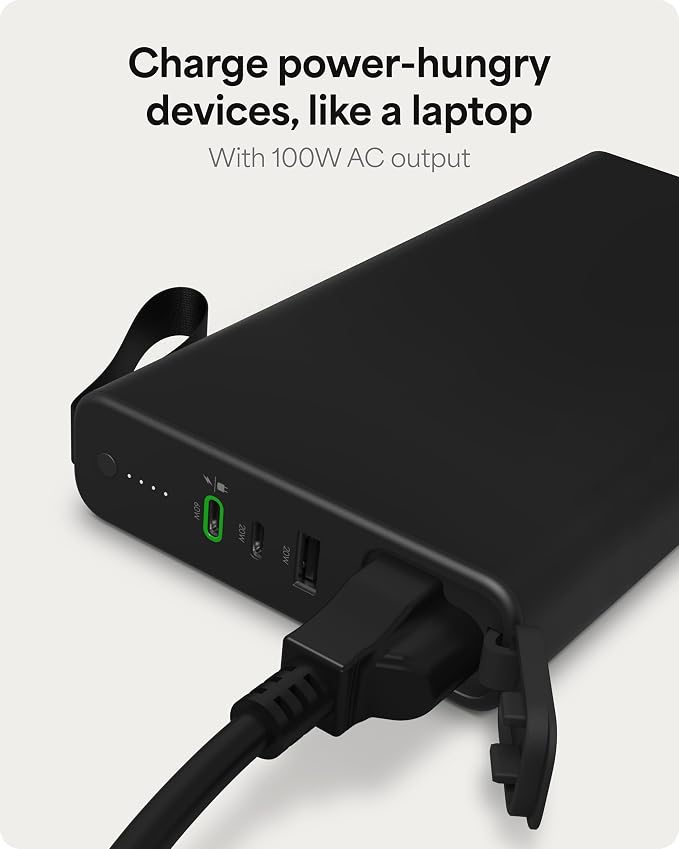 mophie powerstation pro AC (2023)-27,000 mAh External Battery compatbile With MacBook&iPad Portable PD battery with 100W of AC&60W USB-C Fast Charge integrated carry strap-USB-C cable included, Black - Image 6